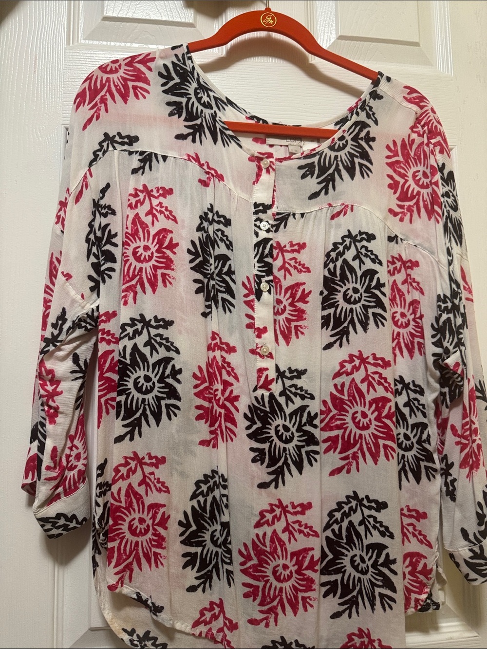 LOFT White Tunic with Pink & Black Floral Print